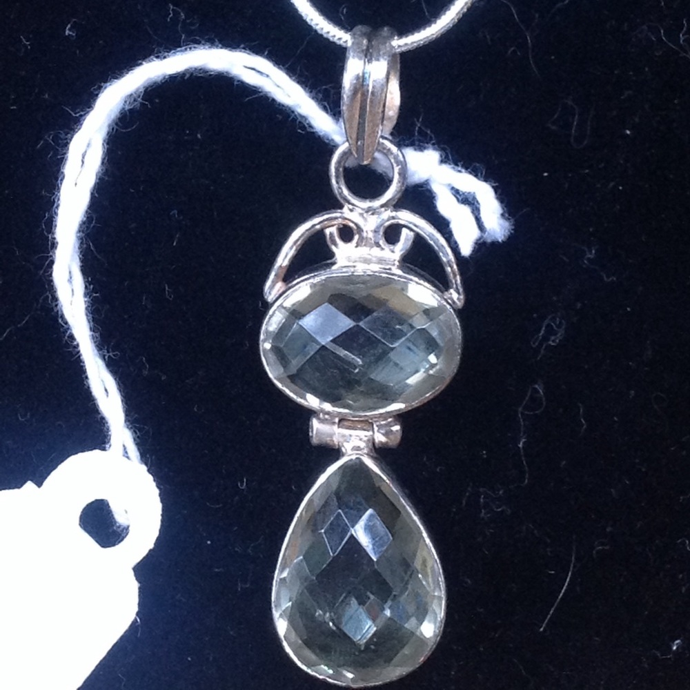 Mint Blue Green Large 925 Sterling Silver Pendant & 925 Silver Necklace Pair